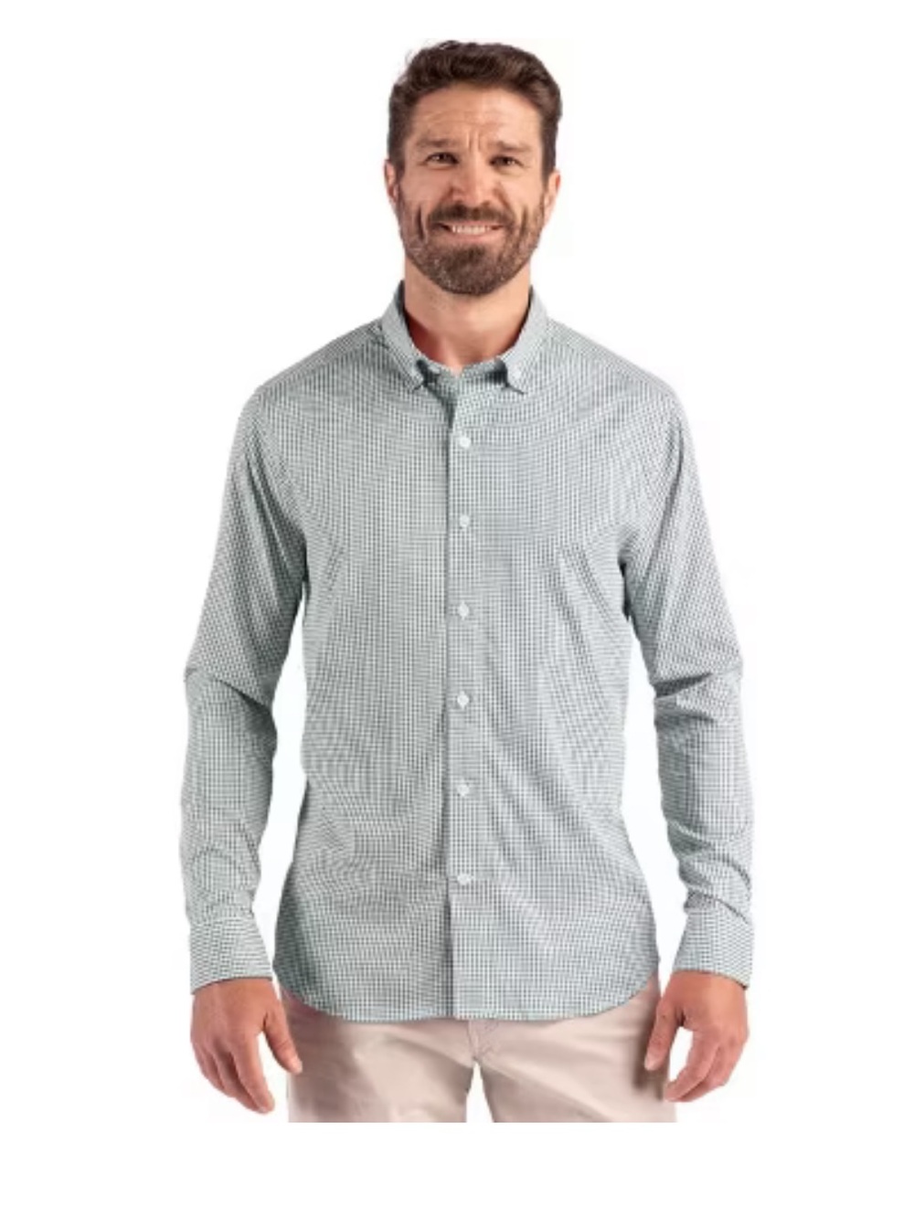 Cutter & Buck Hunter Green Gingham Button Down, L